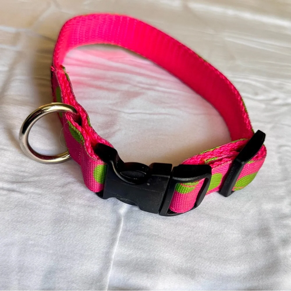 WALK-E-WOO Neon Pink & Green Polka Dot Dog Collar